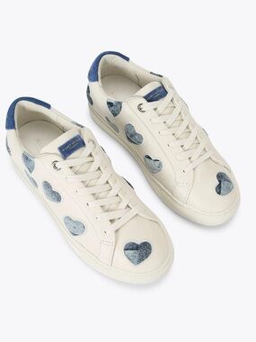Kurt Geiger Cream Sneakers with Blue Denim Heart Accents